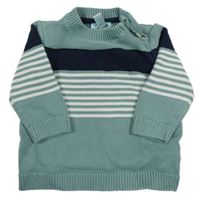 Olivovošedo-tmavomodrý svetr s bílými pruhy OBaïBi