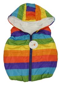 Nové - barevná pruhovaná prošívaná šusťáková zateplená vesta s kapucí