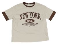 Smetanovo-tmavohnědé tričko s nápisy SHEIN