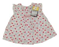 Nové - bílé plátěné šaty s mušličkami a rybičkami a volánky C&A