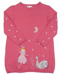 Tmavorůžové svetrové šaty s vílou a labutí a flitry Bluezoo