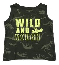 Tmavokhaki tílko s nápisy a kostrami dinosaurů dopodopo