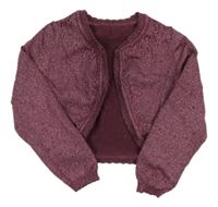 Vínovo-starorůžové melírované perforované propínací svetrové bolérko se třpytkami Nutmeg