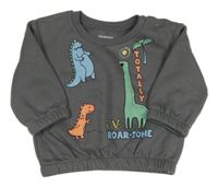 Tmavošedá oversize mikina s dinosaury a palmou PRIMARK