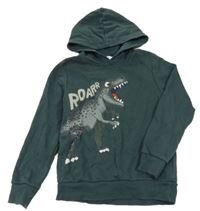 Tmavosmaragdová mikina s dinosaurem a kapucí C&A
