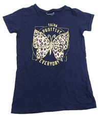 Tmavomodré tričko s nápisy a motýlkem Primark