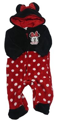 Černo-červená chlupatá kombinéza s Minnie a kapucí Disney