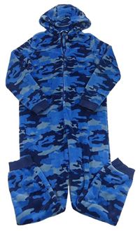 Modrá army chlupatá kombinéza s kapucí M&S