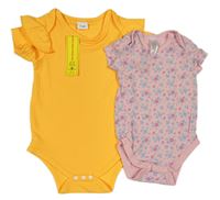 2x body - růžové květované + oranžové žebrované s volánky