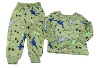 Zelené chlupaté pyžamo s dinosaury