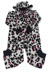 Bílá chlupatá kombinéza s leopardím vzorem a kapucí M&S