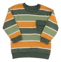 Khaki-oranžovo-bílá pruhovaná mikina s kapsou zn. Nutmeg