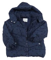 Tmavomodrá puntíkatá šusťáková zimní bunda s kapucí Primark