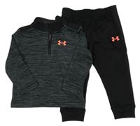 2set - Antracitová melírovaná sportovní funkční mikina s logem + černé sportovní tepláky zn. Under Armour