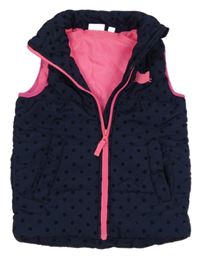 Tmavomodrá puntíkatá šusťáková zateplená vesta s kočkou Kids