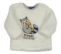 Bílá chlupatá mikina s mývalem a liškou Ergee