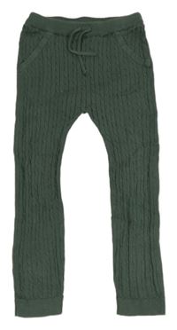 Tmavozelené vzorované pletené tepláky