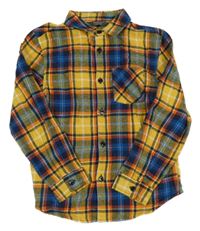 Hořčicovo-tmavomodro-červená kostkovaná flanelová košile Primark