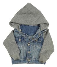 Modro-šedá riflovo/tepláková bunda s kapucí