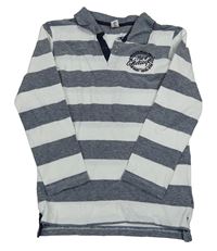 Tmavomodro-bílé pruhované polo triko s nápisem Dopodopo