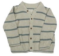 Světlešedo-zelenošedý pruhovaný propínací svetr Mamas&Papas