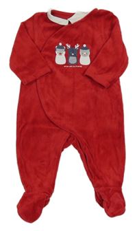 Červený sametový overal se zvířaty a límečkem Obaibi