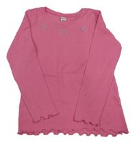 Růžové žebrované triko s motýly z kamínků Dopodopo