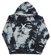 Černo-šedá batikovná mikina se smajlíkem a kapucí