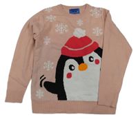 Růžový svetr s tučňákem