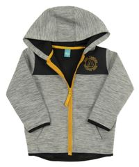 Šedo-antracitová propínací mikina s nápisem a kapucí Little Kids