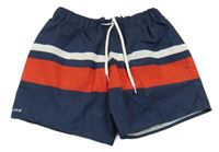 Tmavomodro-červeno-bílé plážové kraťasy s pruhy