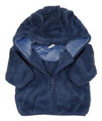 Tmavomodrá chlupatá propínací mikina s kapucí Next