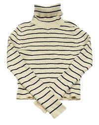 Béžovo-černý pruhovaný žebrovaný crop svetrový rolák Lefties