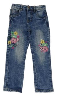 Modré rifle s výšivkami květin Kids