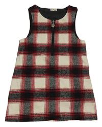 Béžovo-černo-červené kostkované vlněné šaty F&F