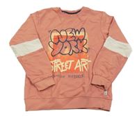 Starorůžová mikina s nápisem a mrakodrapy