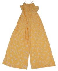 Oranžový květovaný šifonový culottes overal H&M