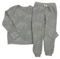 2set - Šedá melírovaná mikina s nosorožci + tepláky M&S