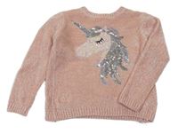 Růžový žinylkový svetr s jednorožcem z flitrů Primark