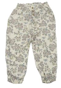 Smetanové květované lehké volné kalhoty Primark