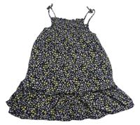 Černo-lila-žluté květované lehké šaty Primark