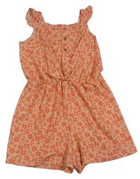 Oranžový květovaný lehký kraťasový overal zn. Matalan