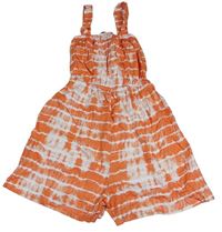 Oranžovo-bílý vzorovaný kraťasový overal New Look