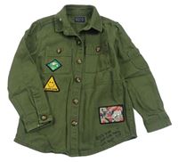 Khaki plátěná košilová bunda s bagrem a nášivkami Next