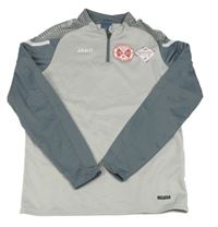 Šedo-tmavošedá sportovní mikina s potiskem zn. jako