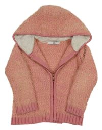 Růžový chlupatý propínací svetr s kapucí M&S
