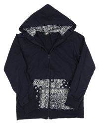 Tmavomodrá propínací mikina se vzorem a kapucí 