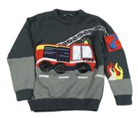 Tmavošedo-šedý svetr s hasiči F&F
