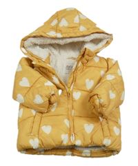 Okrová šusťáková zimní bunda se srdíčky a kapucí F&F