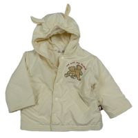Smetanová šusťáková zateplená bunda s medvědy a kapucí 